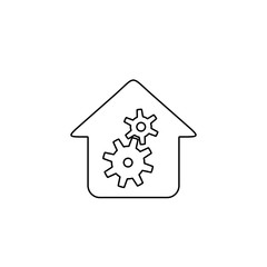 Home with gears sign. House and cogwheels symbol. Line workshop icon.