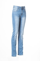 women's blue jeans, ghostly mannequin isolated on a white background