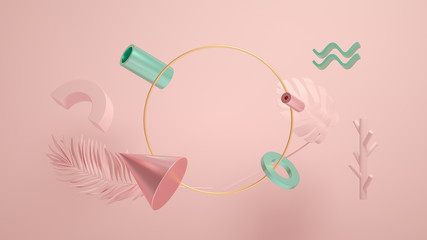 abstract geometric shapes isolated on pink background,3d rendering,conceptual image.