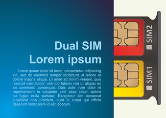 Dual SIM, Blank SIM card tray. Smartphone with open SIM slots, top view close-up. SIM card for mobile cellular communication. Vector illustration.
