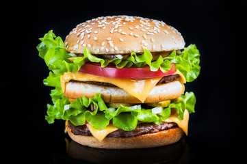hamburger on black background