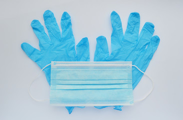 medical mask and rubber gloves on a white background. medical worker day. chemist day. World Trauma...