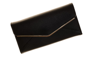 Female black wallet. Fashionable classical style accessory isolated on white background. 