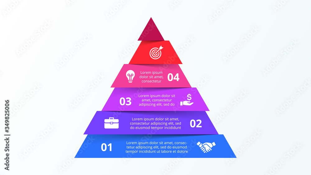 Aufkleber infographic pyramid template with six strip elements. concept of 6 steps of business strategy. clean