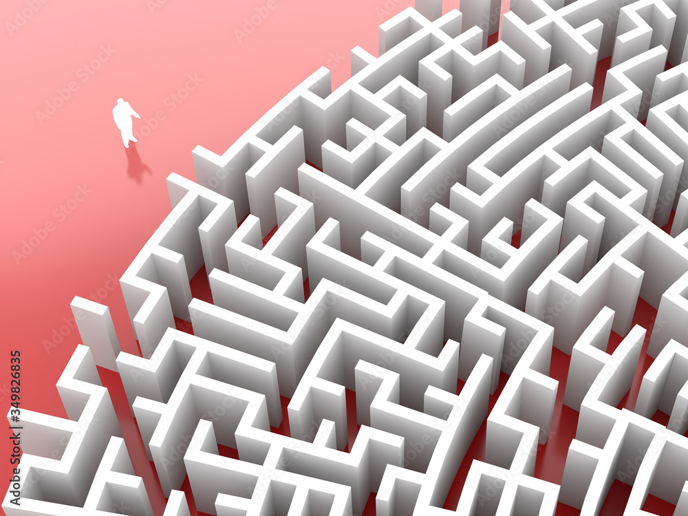 Poster maze concept, challenge and human choices theme. original 3d rendering