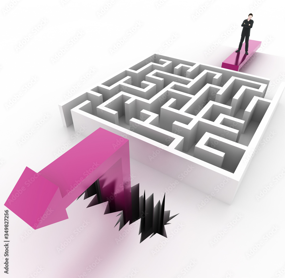 Poster maze concept, challenge and human choices theme. original 3d rendering