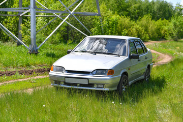 Lada 2115, tag, silver car, auto in the forest, car for advertising,