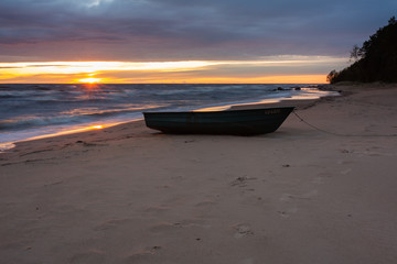 City Tuja, Latvia. By the Baltic sea parking boat.