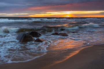 City Tuja, Latvia. Baltic sea with rocks and sand. Travel photo.