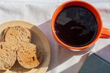Still life breakfast of coffee and homemade muffins