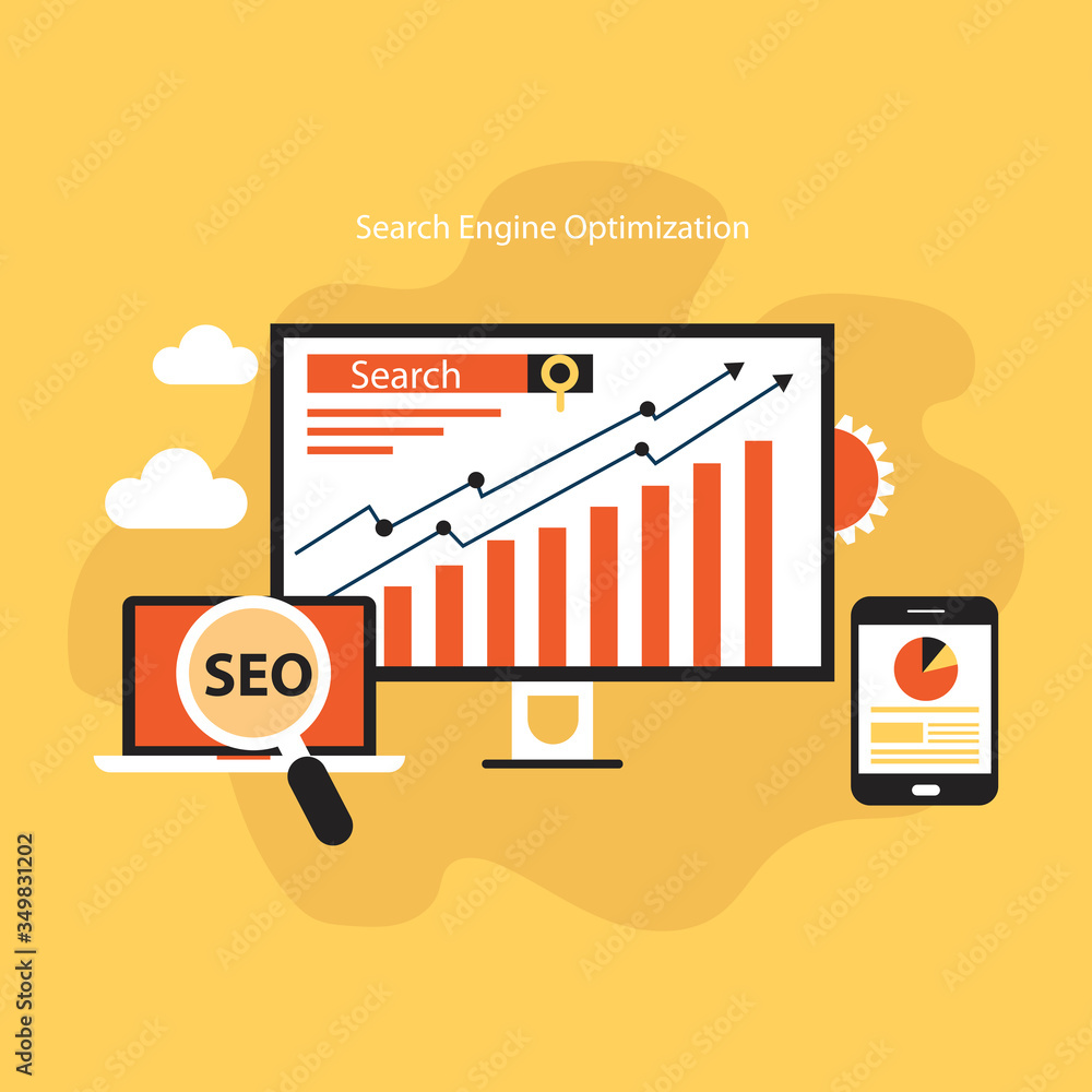 Poster flat modern vector concept seo optimization and analytics