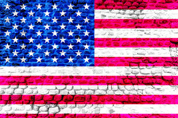 USA flag on brick wall texture. Abstract background for design.