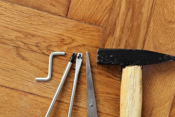hammer and tools on wood