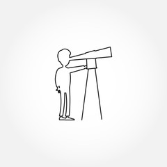 Man Looking Through Telescope line icon. Telescope isolated line icon