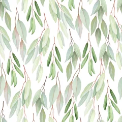 Stickers pour porte Le salon Modèle sans couture de feuillage, diverses branches avec des feuilles de verdure sur fond blanc. Illustration vectorielle nature dans un style aquarelle vintage.