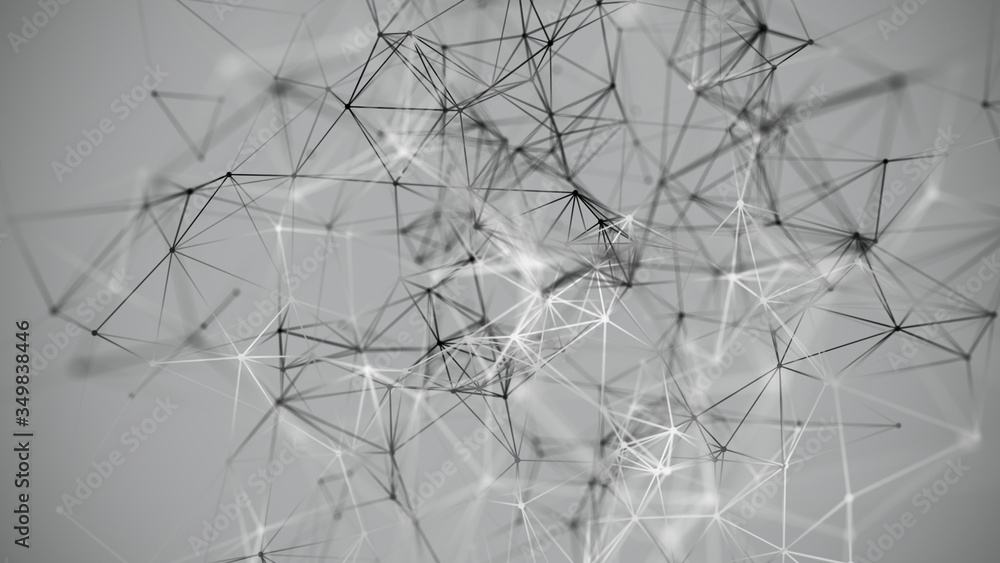 Poster Network connection structure.Low poly shape with connecting dots and lines on gray background.3d rendering Big data visualization.