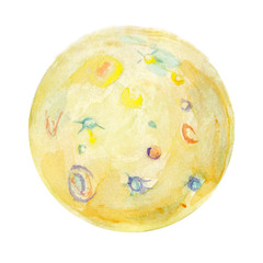 watercolor illustration of planet. Moon, simple sketch
