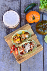 Tacos on a wooden table