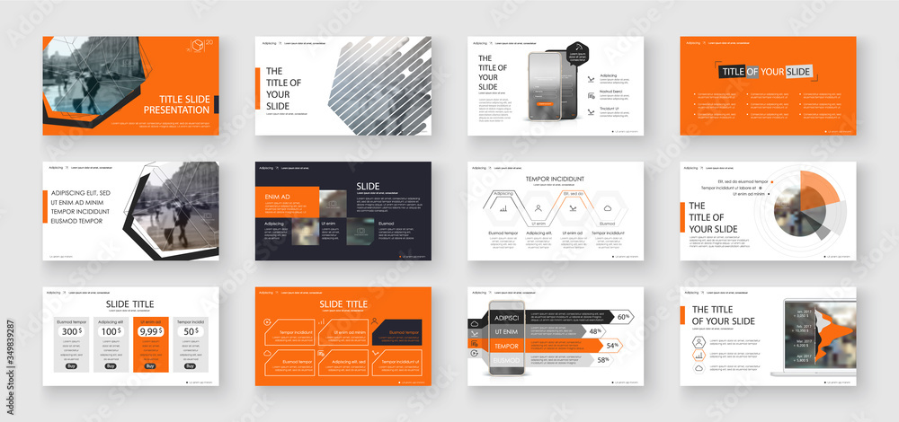 Poster geometric orange presentation element templates. vector infographics. for use in presentation, flyer