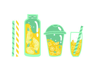 Hand drawn lemon, a slice of lemon. Lemonade. Lemon drink. Illustration of a manual graphic. Set. vector illustration.