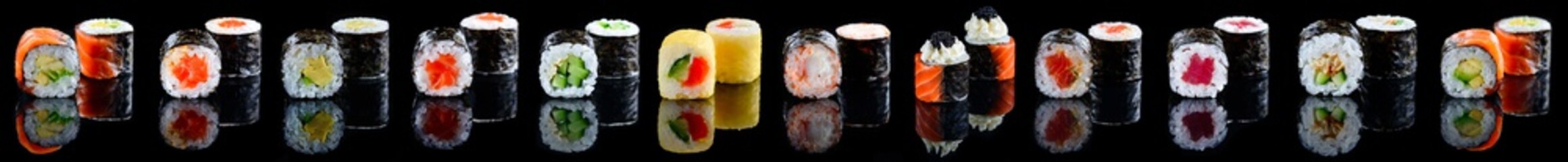 Set with different delicious sushi maki collection