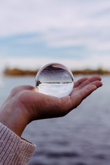 The word in a crystal ball at the Maschsee in Hannover in Autumn.