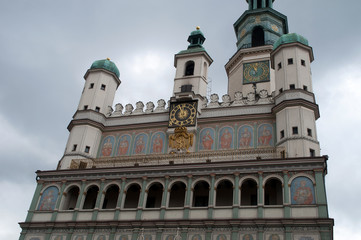 Naklejka premium Poznan Poland, view of the facade of the Town Hall on a cloudy day