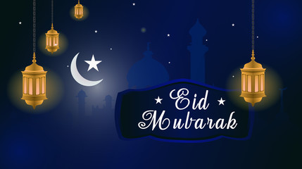 Eid Mubarak greeting Card Illustration, ramadan kareem cartoon vector Wishing for Islamic festival for banner, poster, background, flyer,illustration, brochure and sale background