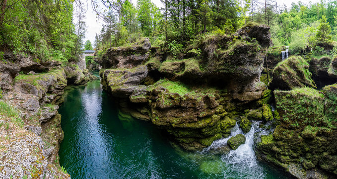 The Traunfall - between trees and rocks there is a tropical waterfall in Upper Austria.