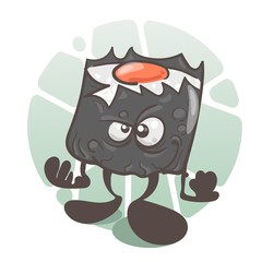 Sushi zombie. A fun cartoon character. Vector illustration isolated on white background