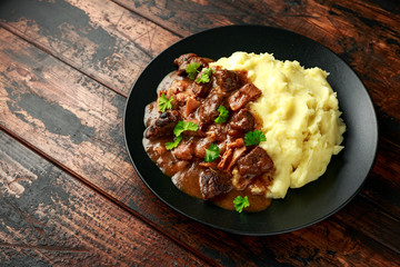 Fried Liver, bacon in onion gravy with mashed potato