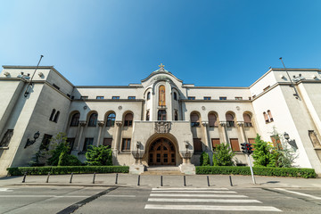 Fototapeta na wymiar Belgrade, Serbia - may 16,2020: The Building of the Patriarchate (Serbian: Zgrada Patrijaršije) is a building in Belgrade. It is the administrative seat of the Serbian Orthodox Church.