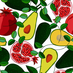 seamless pattern, vector illustration, tropical fruits in bright colors ornament for wallpaper and fabric, wrapping paper, background for design