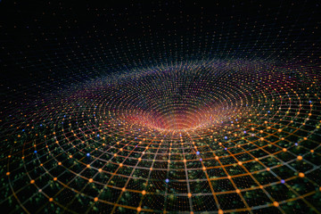 3D rendering of singularity of massive black hole or wormhole, concept of curved spacetime.