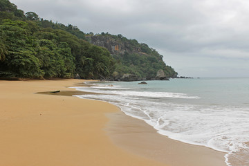 Fototapeta na wymiar Macaco beach on the north coast of Principe island, São Tomé and Príncipe.