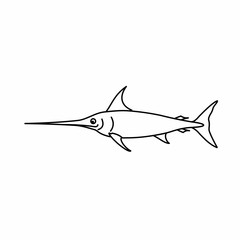 Fototapeta premium Coloring of Swordfish Cartoon, Cute Funny Character, Flat Design
