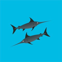 Illustration of Swordfish Cartoon, Cute Funny Character, Flat Design