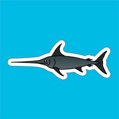Fototapeta premium Sticker of Swordfish Cartoon, Cute Funny Character, Flat Design