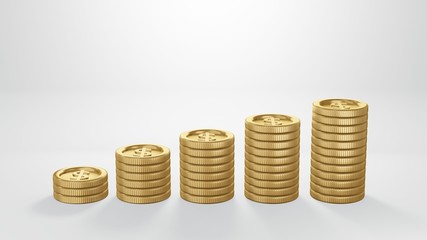 Gold coins stack , gold coin isolated ,stack of dollar coins on white background. 3d render