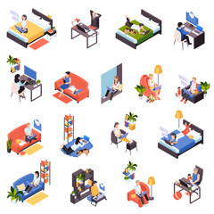 Remote Work Isometric Set 