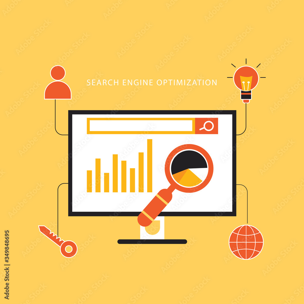 Poster flat modern vector concept seo optimization and analytics banner with icons