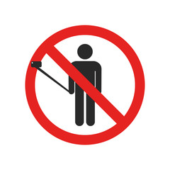 No Selfie Sign, Taking Selfie Photo Prohibitory Symbol, Isolated On White Background, Flat Design Vector Illustration