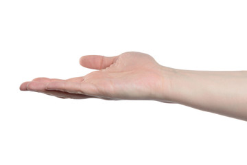 male hand hold something like phone, isolated with clipping path on white background