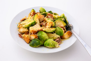 Roasted Brussel Sprouts, Bacon and Croutons