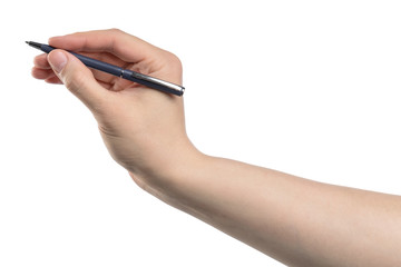 Male hand with pen is ready for drawing, isolated with clipping path on white background