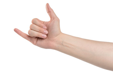 Male hand sign, isolated with clipping path on white background