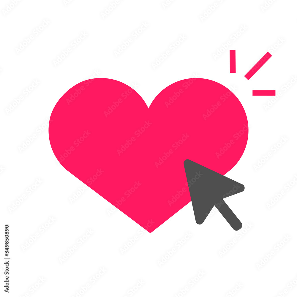 Poster like heart button icon with click mouse cursor pointer as subscribe and follow symbol vector flat sh