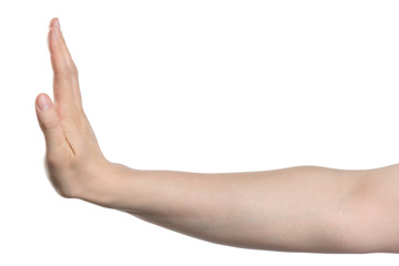 male hand show sign stop, isolated with clipping path on white background