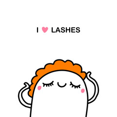 I love lashes hand drawn vector illustration in cartoon comic style doodle man closed eyes