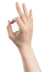 Obraz premium Male hand show OK sign, isolated with clipping path on white background
